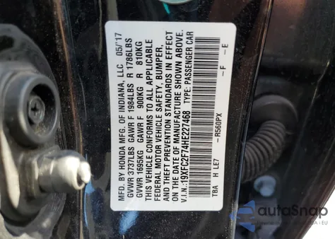 2017 Honda Civic Ex из США, поврежденный, VIN 19XFC2F74HE227468